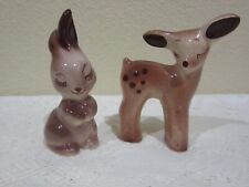 VTG 40's California Pottery Robert Simmons? Rabbit & Deer Figurines Brown Finish picture