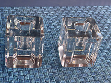 2 Crystal Cube Taper Candlestick Holders 2.5” T x 2” W Elegant Modern MCM picture