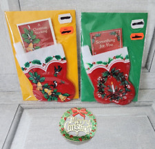 1989 Rennoc tiny gift card stockings birds and bells wreath and candle lot of 2 picture