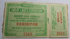 VERY SCARCE EXHIBITOR PASS WITH STUB, UNUSED WORLD'S FAIR GREAT LAKES EXPO 1937 picture