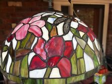 Vtg IRiS Tiffany Style Dragonfly Hanging Lamp Leaded Stained Glass 18” Fab picture