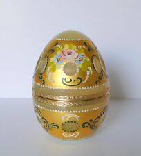 Italian Murano Opaline Art Glass  Egg Trinket Box Gold Overlay  Painted Roses picture