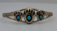 Signed Sterling Southwest Bear Paw  CUFF BRACELET w/ Turquoise Native American picture