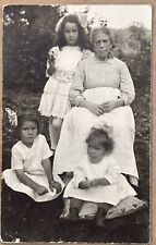 Grandmother With 3 Children. Real Photo Postcard. Portrait RPPC. Vintage. picture