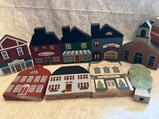 9 pc. The Cats' Meow. Village collectibles. Signed. Faline 1986. wooden houses w picture