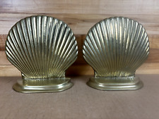 Vintage Heavy Cast Metal Brass Scallop Seashell Bookends 4.5