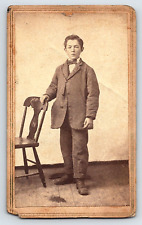 Original Old Vintage Photo Antique CDV Young Gentleman Boy Suit Tie Chair picture