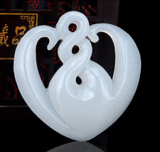 Chinese Antique White Jade Heart-Shaped Hollow Pendant Jade Collection 2Pc picture