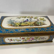 Sevres Blue Handpainted Porcelain and Gilt Bronze Jewelry Trinket Box  vintage picture