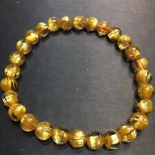 6mm Natural Gold Hair Rutilated Quartz Crystal Bead Lady Stretch Bracelet AAA picture