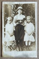 RPPC Real Photo Postcard Siblings Brother Holding Their Cute Puppy Dog Unposted picture