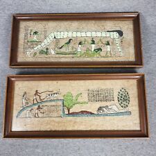 Vintage Egyptian Framed Painting Crocodile Scenes Papyrus Paper Female  picture