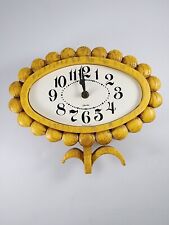 Vintage Spartus Yellow Flower Faux Wood Battery Wall Clock picture