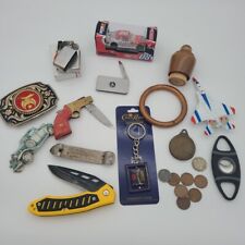 Junk Drawer Trinket Miscellaneous Lot Bull Ring Knives Belt Buckle Wheat Pennies picture