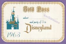 1963 DISNEYLAND GOLD PASS Walt Disney Ticket NEVER USED ADMISSION + PARTY OF 5 picture