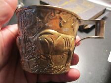 HAND MADE METAL CUP WITH ANIMAL CARVED HIGH RELIEF ARTISAN - 4 1/2