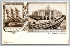 Postcard Boston MA Massachusetts Greetings Three Tower Bridges South Terminal RR picture