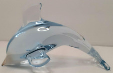 Blown Glass Pale Blue Dolphin Figurine Paperweight 6
