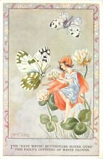 Rene Cloke Fantasy Art Postcard 4386. Fairy, Bath White Butterfly, White Clover picture