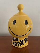 Vintage 1970’s McCoy Pottery Yellow Smiley Face HAVE A HAPPY DAY Cookie Jar USA picture