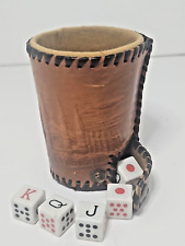 Vintage Tooled Leather Mexico Dice Cup with 5 Poker Dice Hidden Compartment picture