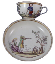 Antique 18thC Nymphenburg Porcelain Hunting Scene Cup & Saucer Porzellan Tasse picture