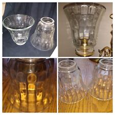 Pair Set 2 Vintage Clear Thumb Print Glass Lamp Shades  Fitter Hurricane Lamp  picture