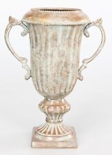 Vintage French Neoclassical Verdigris Bronze Tone Metal Trophy Urn Vase Planter picture