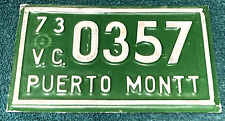 1973 Chile license plate Comuna PUERTO MONTT Patagonia Foreign South America Tag picture