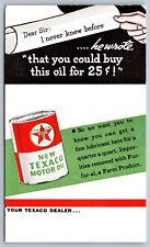Vintage Advertising Postcard New Texaco Motor Oil A Quarter A Quart 25 Cents J7 picture