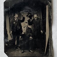 Antique Tintype Photograph Handsome Men Laughing Smiling Having Great Time Odd picture