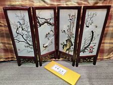 CHINESE DOUBLE SIDED SILK EMBROIDERY FOLDING TABLE SCREEN W/TRAVEL DOCUMENTS  picture