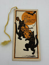 ANTIQUE HALLOWEEN DANCE CARD WITH CATS AND BAT picture