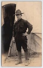 WW1 US Soldier RPPC Handsome Young Doughboy Real Photo Postcard A48 picture