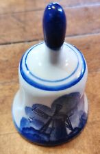 Vtg Delft Blue Hand Painted Holland Dutch Windmill Bell 3 Inch Tall Miniature picture