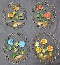 Set a 4 Retro/Vintage Floral Mid Century Metal Scroll Sculpture Wall Art Flowers picture