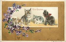 Helena Maguire Cat Valentine Postcard Variety of Kittens Embossed Gold Backgroun picture