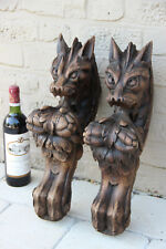 XXL Antique  PAIR oak wood carved hunting table dragon gothic legs figurines n1 picture
