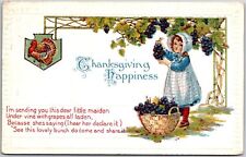1910's Thanksgiving Happiness Girl Harvesting Grapes In The Farm Posted Postcard picture
