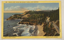 Vtg Postcard, Unposted, Heceta Light House & Highway Tunnel, Cape Perpetua, OR picture