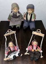 Vintage  2Pair Of Hansel and Gretel Dolls Porcelain Head Cloth Bodies On A Swing picture