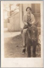 Young Girl Riding Pony Real Photo RPPC Postcard B502 picture
