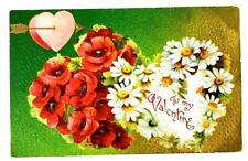 c1914 Embossed To my Valentine, Roses & Daisies Flower Valentine Series No. 4 picture