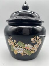 Vintage Avon Black Amethyst Glass Cherry Blossom Lidded Ginger Jar 1974 picture