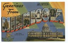 Greetings From Austin Minnesota - Linen Large Letter Postcard picture