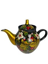 Khokhloma Hand Painted Porcelain Teapot Signed Schchegoleva Russia picture
