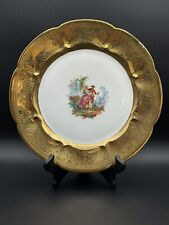Antique Haviland Linoges Cabinet Plate Heavy Gold Border Floral Drsign CHIP picture