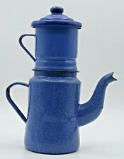 Vintage French Enamelware Drip Coffee Pot 4 Pieces Blue 9