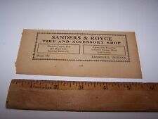 1916 SANDERS & ROYCE TIRE SHOP Paper Ad EDINBURG INDIANA picture