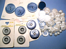 Vintage Lot Buttons Plastic White/Teal Blue/Gray (Faux Pearl,Marble) picture